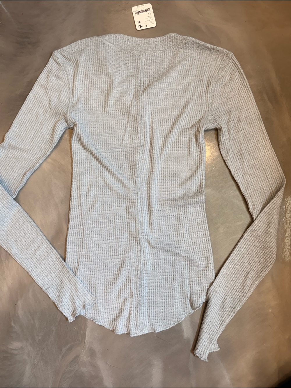 NWT Free People Light Blue Waffle Henley Long Sleeve Top with snap front - Picture 2 of 3